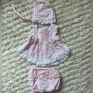 Pink dress set with matching bonnet